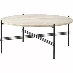 Gubi TS Outdoor Salontafel Ø80x35 Cm, Zwart/Wit Travertijn